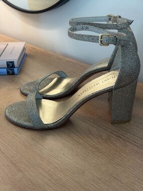 Stuart Weitzman gold Glitter Block Heel Sandals